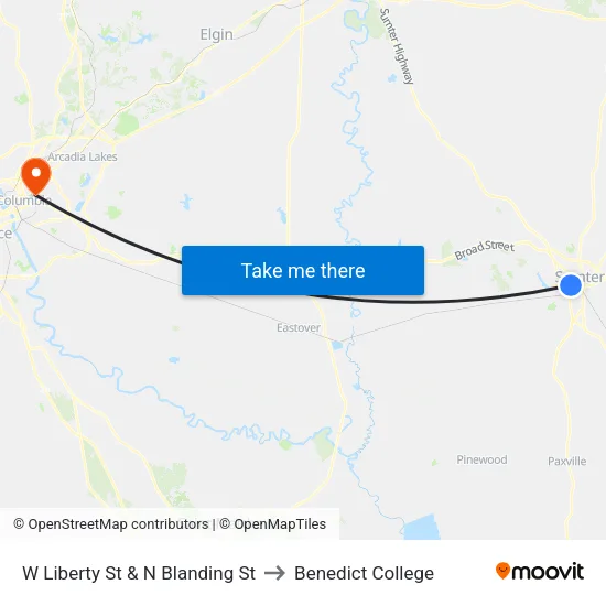 W Liberty St & N Blanding St to Benedict College map