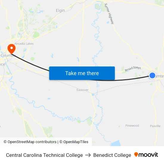 Central Carolina Technical College to Benedict College map