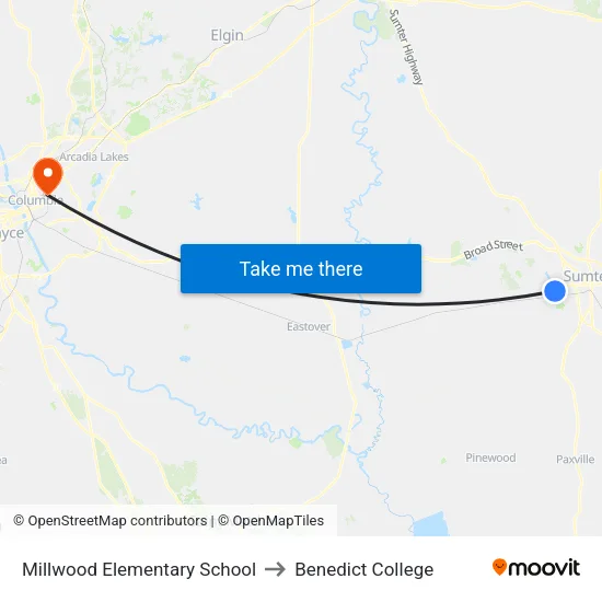 Millwood Elementary School to Benedict College map
