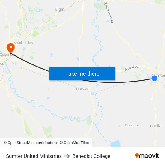 Sumter United Ministries to Benedict College map