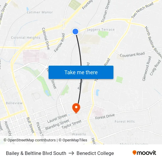 Bailey & Beltline Blvd South to Benedict College map