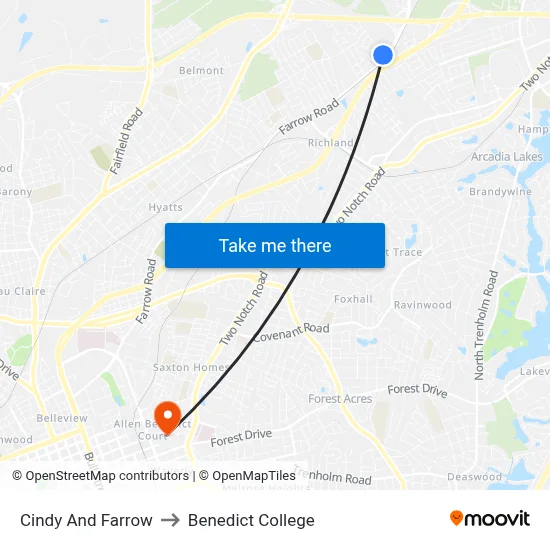 Cindy And Farrow to Benedict College map