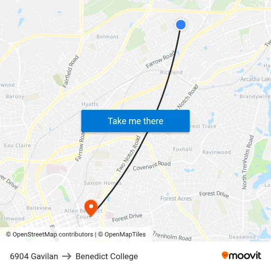 6904 Gavilan to Benedict College map