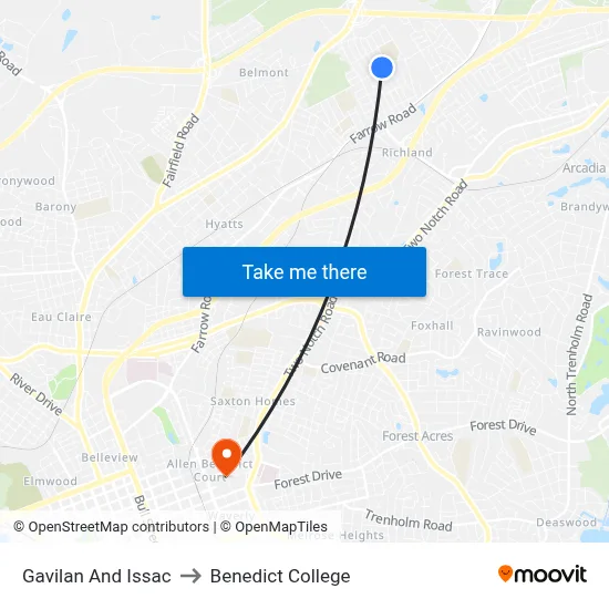 Gavilan And Issac to Benedict College map