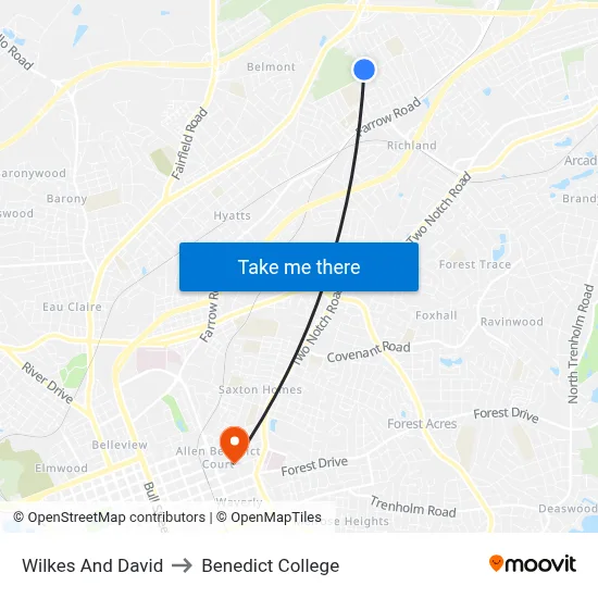 Wilkes And David to Benedict College map