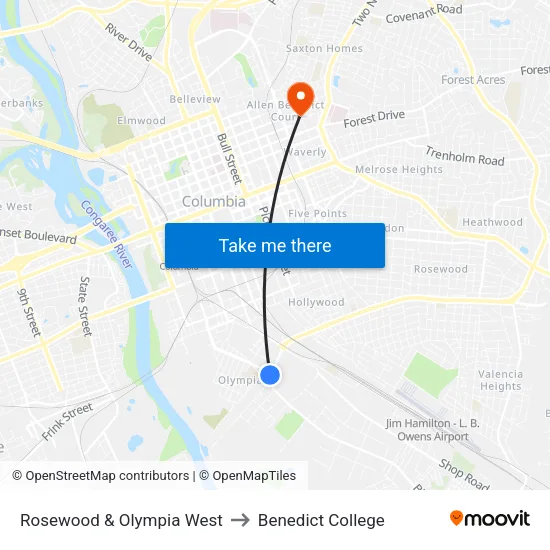 Rosewood & Olympia West to Benedict College map