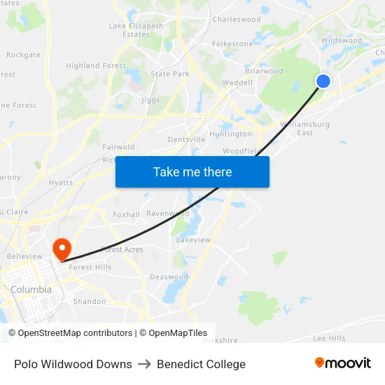 Polo Wildwood Downs to Benedict College map
