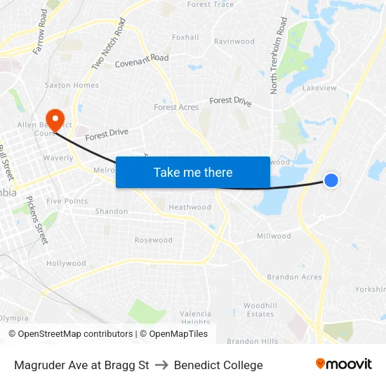 Magruder Ave at Bragg St to Benedict College map