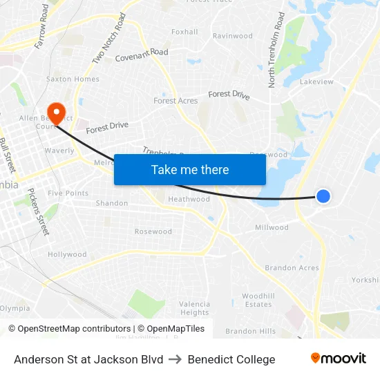 Anderson St at Jackson Blvd to Benedict College map