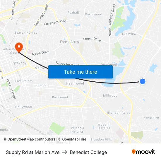 Supply Rd at Marion Ave to Benedict College map