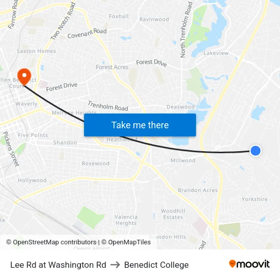 Lee Rd at Washington Rd to Benedict College map