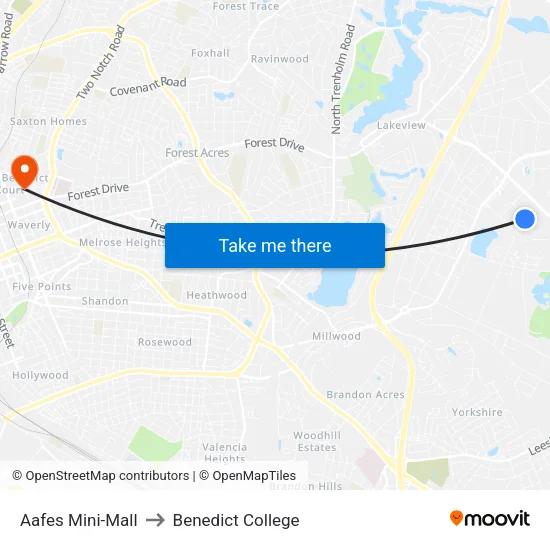 Aafes Mini-Mall to Benedict College map