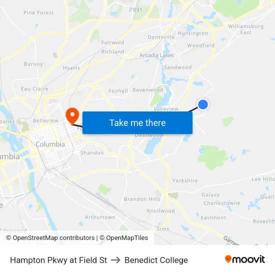 Hampton Pkwy at Field St to Benedict College map