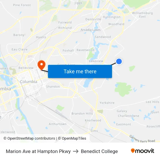 Marion Ave at Hampton Pkwy to Benedict College map