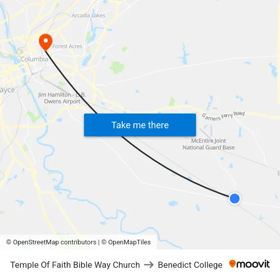 Temple Of Faith Bible Way Church to Benedict College map