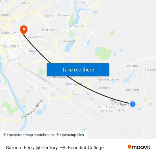 Garners Ferry @ Century to Benedict College map