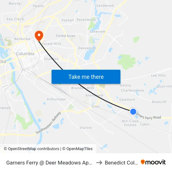 Garners Ferry @ Deer Meadows Apartments to Benedict College map