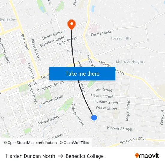 Harden Duncan North to Benedict College map