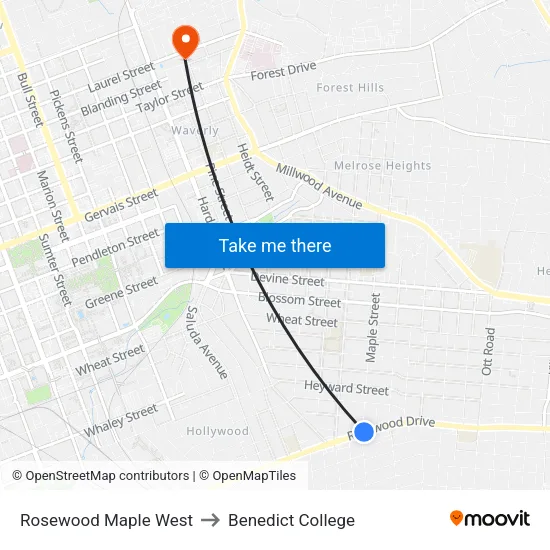 Rosewood Maple West to Benedict College map