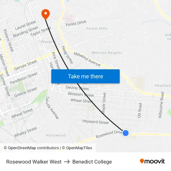 Rosewood Walker West to Benedict College map
