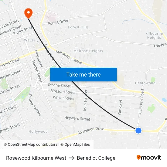 Rosewood Kilbourne West to Benedict College map