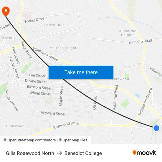 Gills Rosewood North to Benedict College map