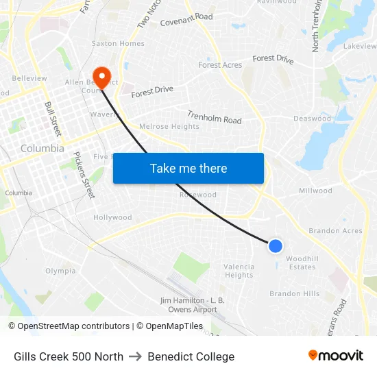 Gills Creek 500 North to Benedict College map