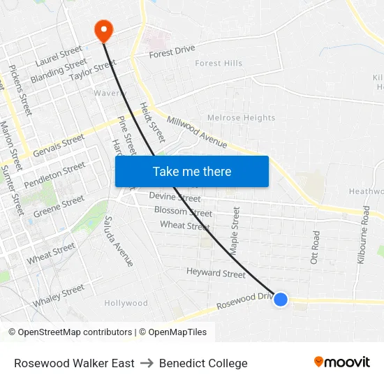 Rosewood Walker East to Benedict College map