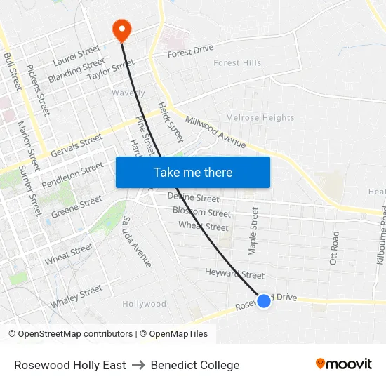 Rosewood Holly East to Benedict College map