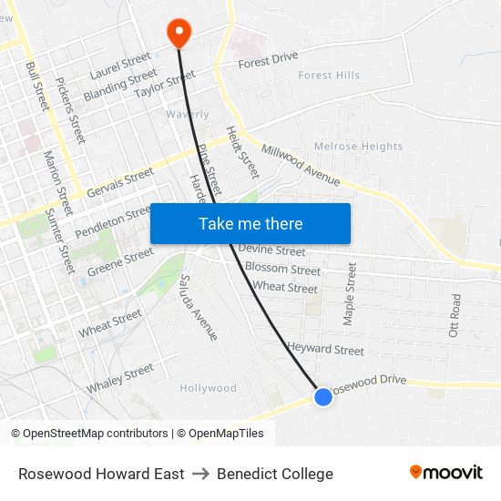 Rosewood Howard East to Benedict College map