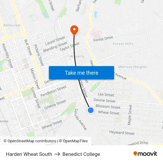 Harden Wheat South to Benedict College map