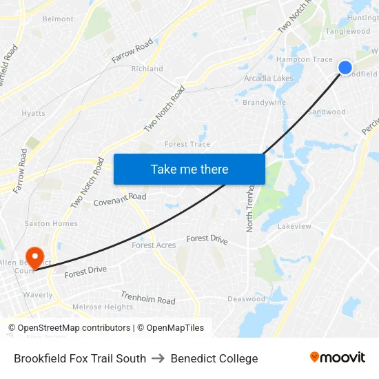 Brookfield Fox Trail South to Benedict College map