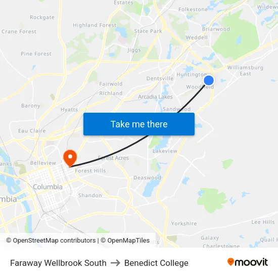 Faraway Wellbrook South to Benedict College map