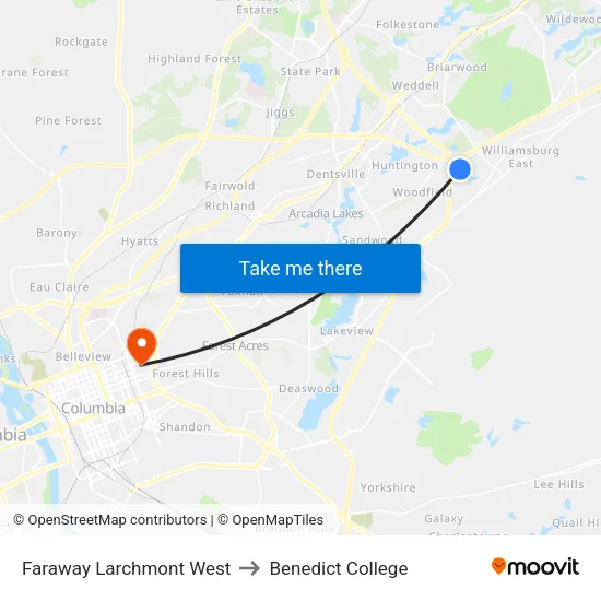 Faraway Larchmont West to Benedict College map