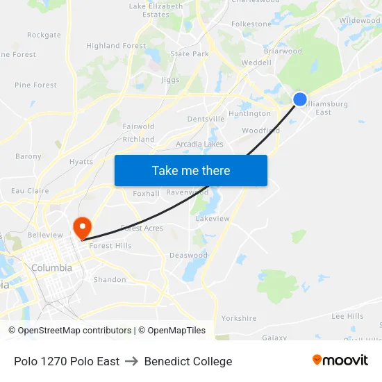 Polo 1270 Polo East to Benedict College map