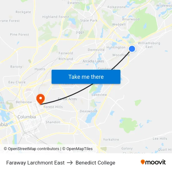 Faraway Larchmont East to Benedict College map