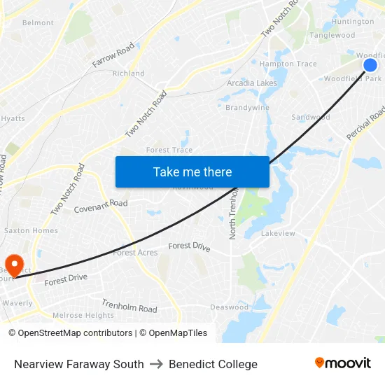 Nearview Faraway South to Benedict College map
