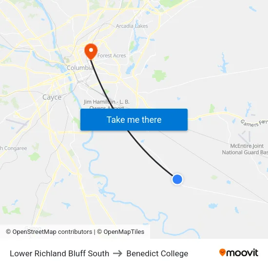 Lower Richland Bluff South to Benedict College map