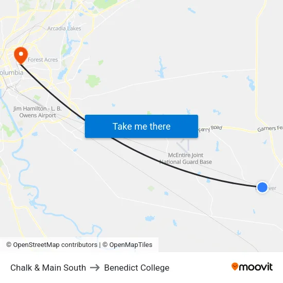Chalk & Main South to Benedict College map
