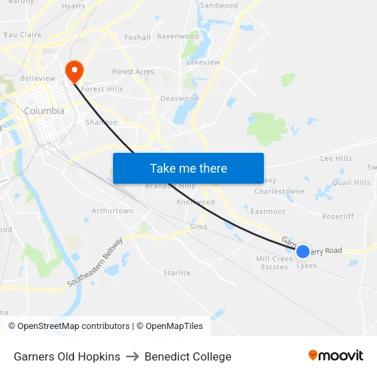Garners Old Hopkins to Benedict College map
