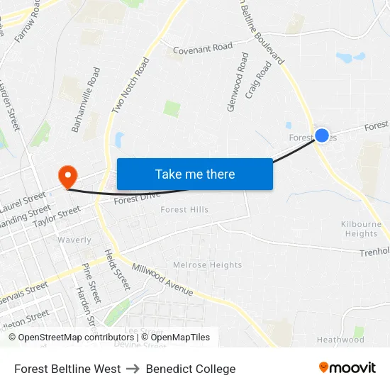 Forest Beltline West to Benedict College map