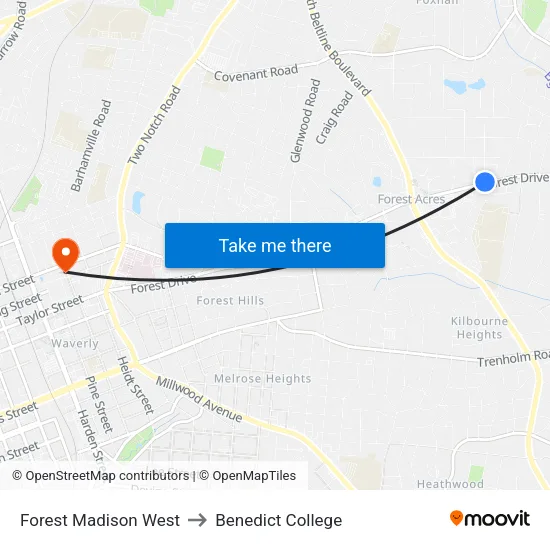 Forest Madison West to Benedict College map