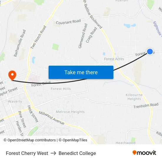 Forest Cherry West to Benedict College map