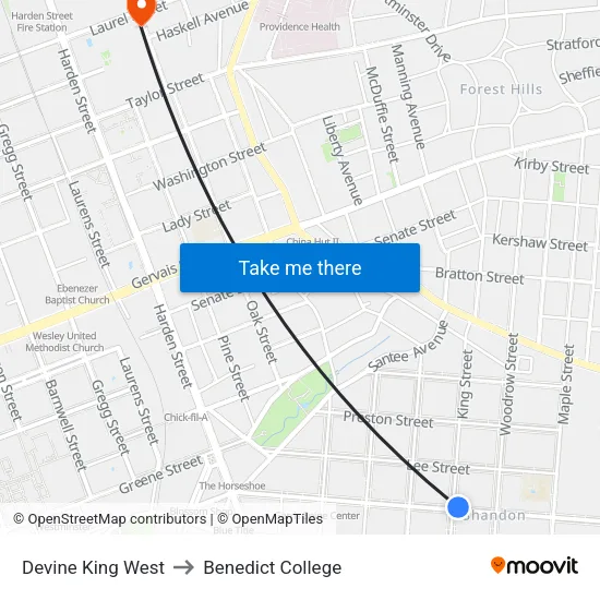 Devine King West to Benedict College map