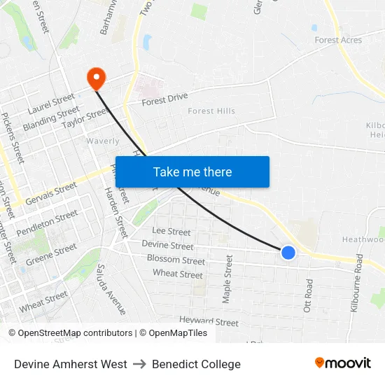 Devine Amherst West to Benedict College map