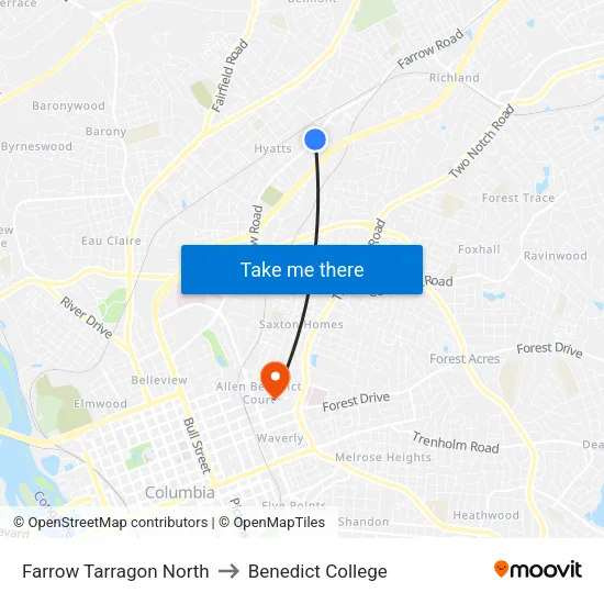 Farrow Tarragon North to Benedict College map
