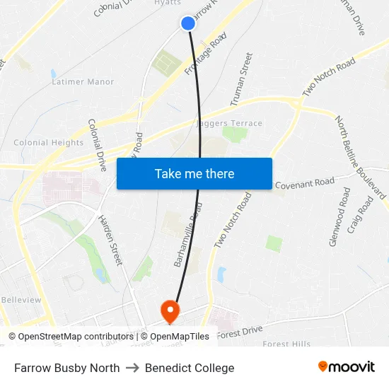 Farrow Busby North to Benedict College map