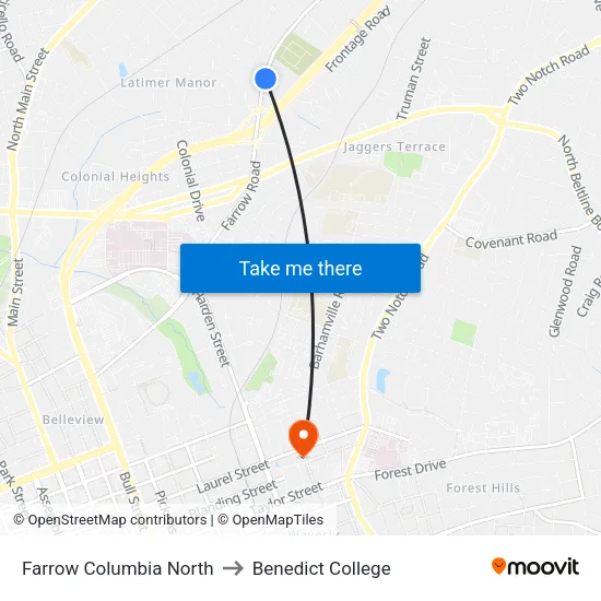 Farrow Columbia North to Benedict College map