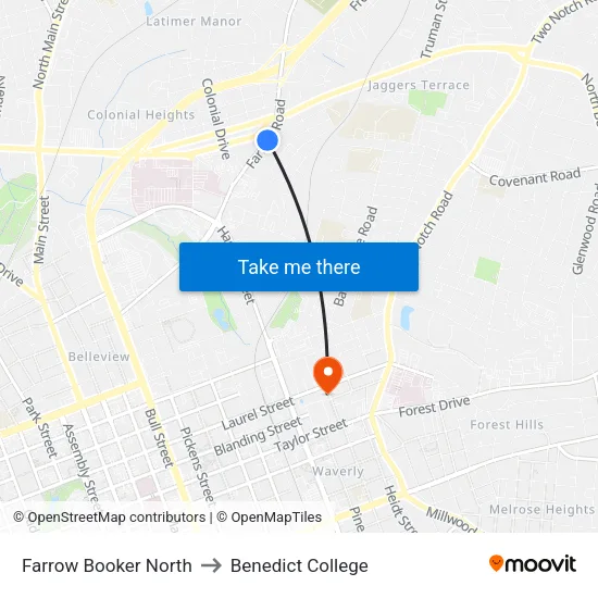 Farrow Booker North to Benedict College map