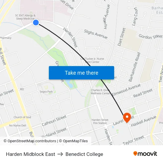 Harden Midblock East to Benedict College map